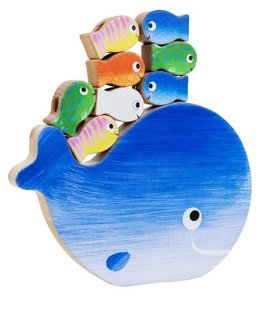 Genechten*4 in 1 Houten spel Klein wit visje. Stapel, hengel, tel en rijg