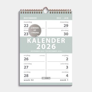 Spiraalkalender 2-weeks 2026 A4 Grijsgroen