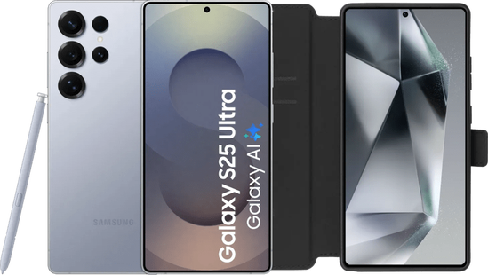 Samsung Galaxy S25 Ultra 1TB Zilver 5G + BlueBuilt Book Case Zwart