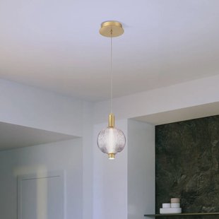 Quintiesse LED hanglamp PALMAS, goud/rookgrijs, Ø 15 cm, 1-lamp, glas