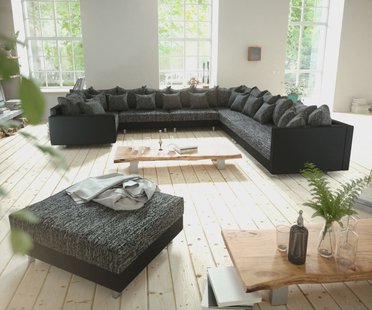 DELIFE Woonlandschap Clovis XXL zwart modulair hocker armleuning ottomane rechts