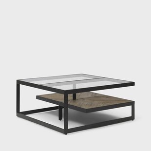 Rivièra Maison Salontafel 'Graydon' Glas en Eikenhout, 90 x 90cm