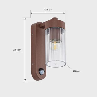 Lindby buitenwandlamp Kaliro, roest, 24 cm, IP54, sensor