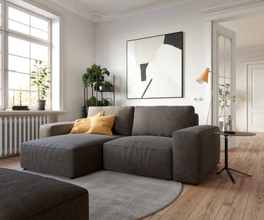 DELIFE Hoeksofa Lanzo 230x155 cm microvezel khakibruin met variabele recamière en hocker