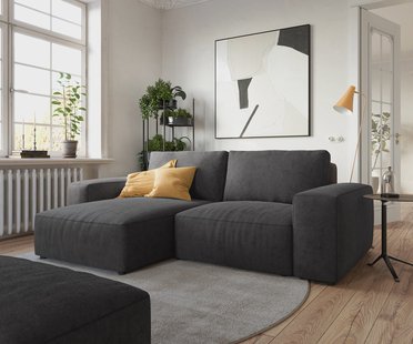 DELIFE Hoeksofa Lanzo 230x155 cm microvezel zwart met variabele recamière en hocker