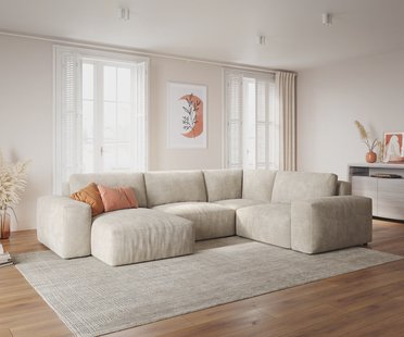 DELIFE Woonlandschap Lanzo 300x210 cm ribcord beige met variabele recamière