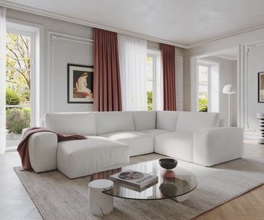 DELIFE Woonlandschap Lanzo 300x210 cm bouclé crème-wit met variabele recamière