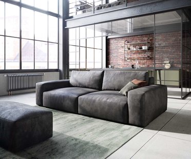 DELIFE Big-sofa Lanzo 230x95 cm kunstleer vintage antraciet met hocker
