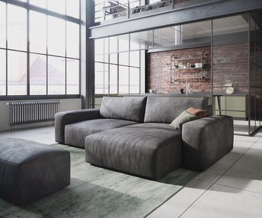 DELIFE Hoeksofa Lanzo 230x155 cm kunstleer vintage antraciet met variabele recamière en hocker
