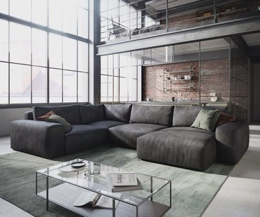 DELIFE Woonlandschap Lanzo 300x210 cm kunstleer vintage antraciet met variabele recamière