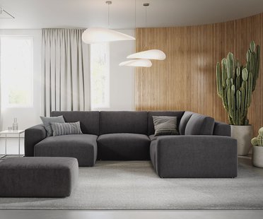 DELIFE Woonlandschap Lanzo 300x210 cm microvezel zwart met variabele recamière en hocker