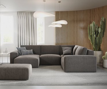 DELIFE Woonlandschap Lanzo 300x210 cm microvezel khakibruin met variabele recamière en hocker