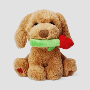 Pluche knuffel - Bruine hond met roos