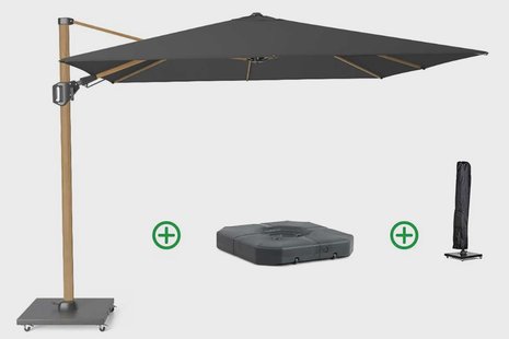 Platinum Challenger zweefparasol 3x3m T2 premium teaklook frame (incl. voet + hoes) faded black
