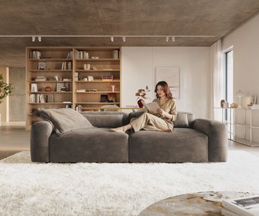 DELIFE Bigsofa Freestyle 280x110 cm Microvezelmateriaal Taupe Vintage kapnaad