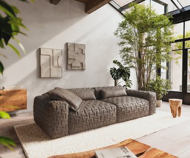 DELIFE Bigsofa Freestyle 280x110 cm Microvezelmateriaal Taupe Vintage gestikt