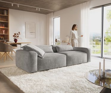 DELIFE Bigsofa Freestyle 280x110 cm Zachte stof met structuur Grijs kapnaad