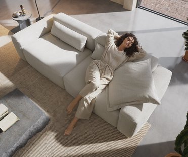 DELIFE Bigsofa Freestyle 280x110 cm Bouclé zacht Beige kapnaad