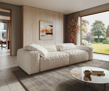 DELIFE Bigsofa Freestyle 280x110 cm Bouclé zacht Beige gestikt