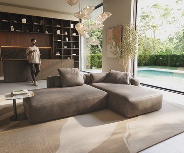 DELIFE Hoekbank Freestyle 310x200 cm Microvezelmateriaal Taupe Vintage kapnaad