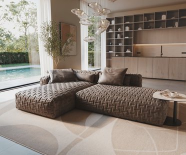 DELIFE Hoekbank Freestyle 310x200 cm Microvezelmateriaal Taupe Vintage gestikt