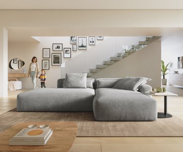 DELIFE Hoekbank Freestyle 310x200 cm Zachte stof met structuur Grijs kapnaad