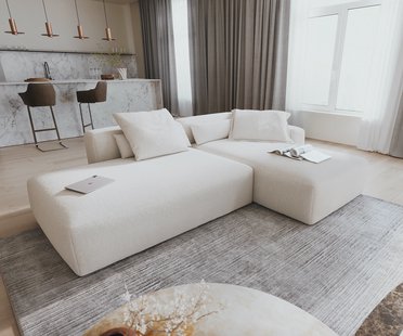 DELIFE Hoekbank Freestyle 310x200 cm Bouclé zacht Beige kapnaad