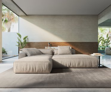 DELIFE Hoekbank Freestyle 310x200 cm Zachte Geweven stof Beige kedernaad