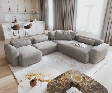 DELIFE Woonkamer landschap Freestyle 360x290 cm Zachte stof met structuur Grijs kapnaad