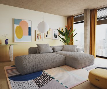 DELIFE Hoekbank Freestyle 310x200 cm Zachte stof met structuur Grijs gestikt