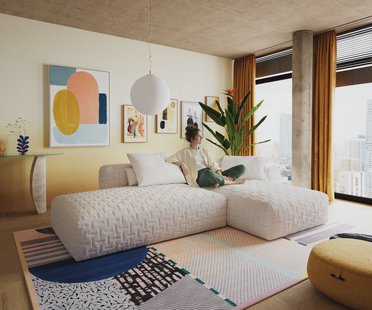 DELIFE Hoekbank Freestyle 310x200 cm Bouclé zacht Beige gestikt