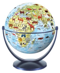 Kinderglobe 15 cm dieren fys. blauwe oceaan draai & kantel