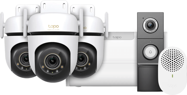 TP-Link Tapo C530WS 3-Pack + H500 CentralHub + D235 Smart Battery & Wired Doorbell