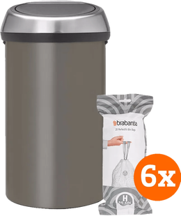 Brabantia Touch Bin 60 Liter Platinum + Vuilniszakken (120 stuks)