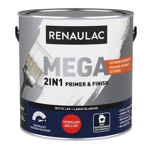 Renaulac Houtlak Mega - Hoogglans - Wit - 2,5l