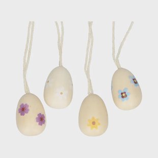 Eitjes met bloemen, hout, 4 stuks