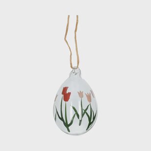 Paashanger, glas, ei met tulpen