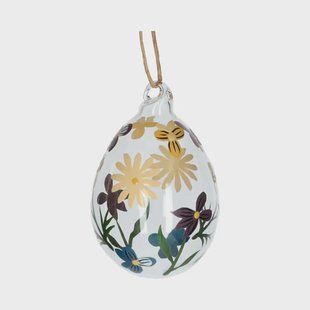Paashanger, glas, ei met handbeschilderde bloemen
