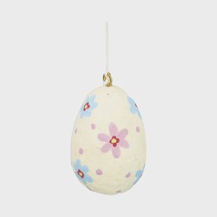 Hanger, katoen mach&eacute;, wit ei met viooltjes, 4 x 6 cm