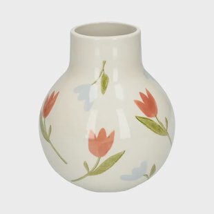 Vaas, steengoed, handbeschilderd, krokussen en tulpen,&Oslash;14 x 16.5 cm