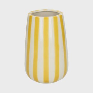 Vaas, steengoed, handbeschilderd, geel gestreept,&Oslash;11 x 17 cm