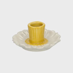 Kandelaar krokus, steengoed, wit en geel,&Oslash; 8,8 x 4 cm