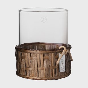 ERNST Ernst vaas/lantaarn in mand Donkerbruin, Ø7x8,5 cm