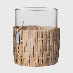 ERNST Ernst vaas/lantaarn in mand Naturel, Ø10x12 cm