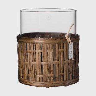 ERNST Ernst vaas/lantaarn in mand Donkerbruin, Ø10x12 cm
