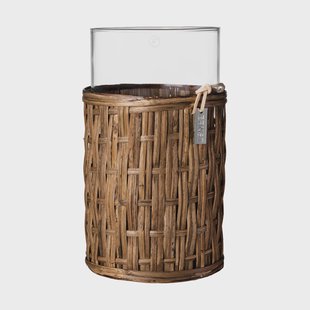 ERNST Ernst vaas/lantaarn in mand Donkerbruin, Ø10x18 cm