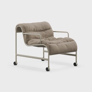 Lammhults Sunny fauteuil met armleuningen Barnum Hemp - beige textuur, onderstel met wielen