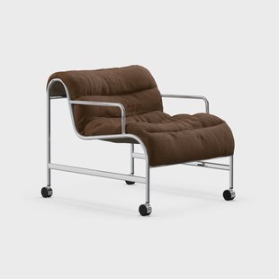 Lammhults Sunny fauteuil met armleuningen Vidar bruin - verchroomd onderstel met wielen