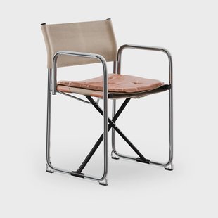 Lammhults X75-2 stoel met armleuningen Natuur linnenweefsel - Elmo Nordic leer Cognac - verchroomde poten