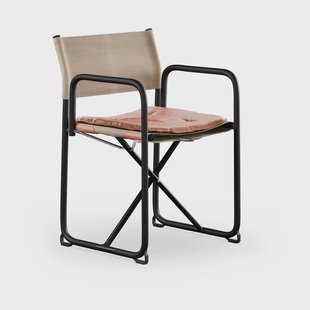 Lammhults X75-2 stoel met armleuningen Natuur linnenweefsel - Elmo Nordic leer Cognac - zwarte poten